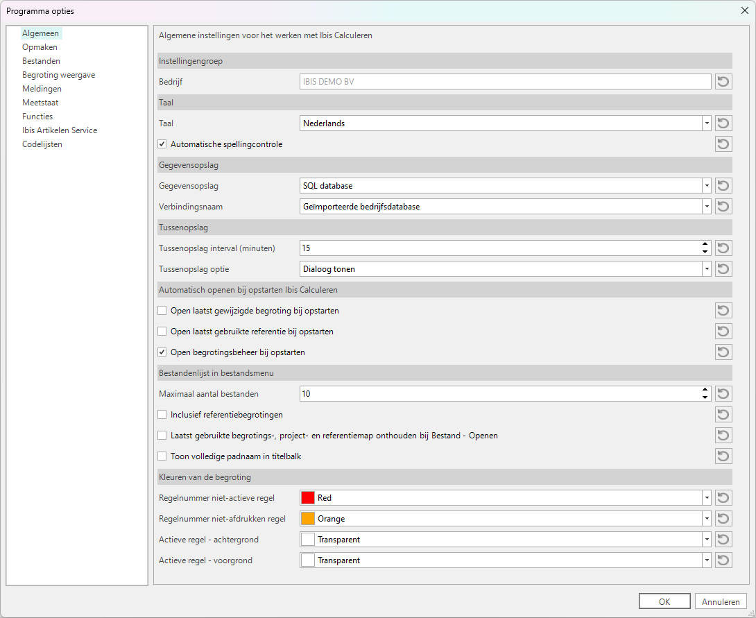 Opties - Algemeen - SQL