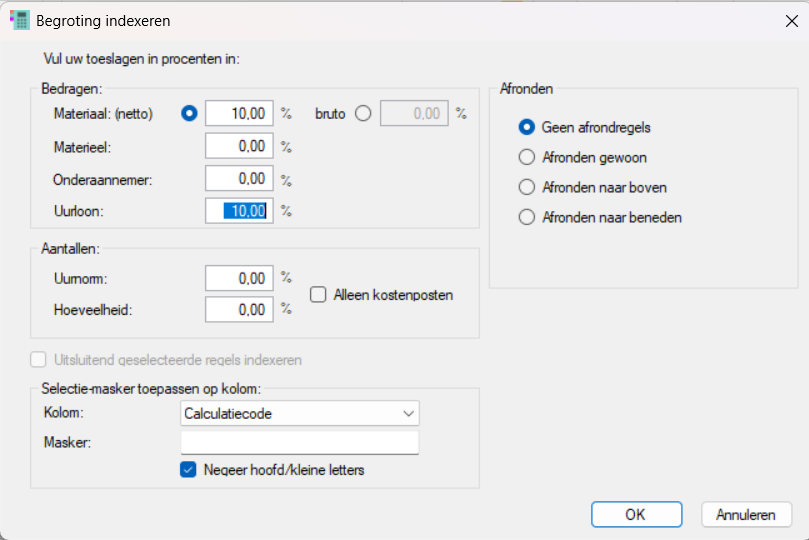 Indexeren materiaalprijs en uurloon