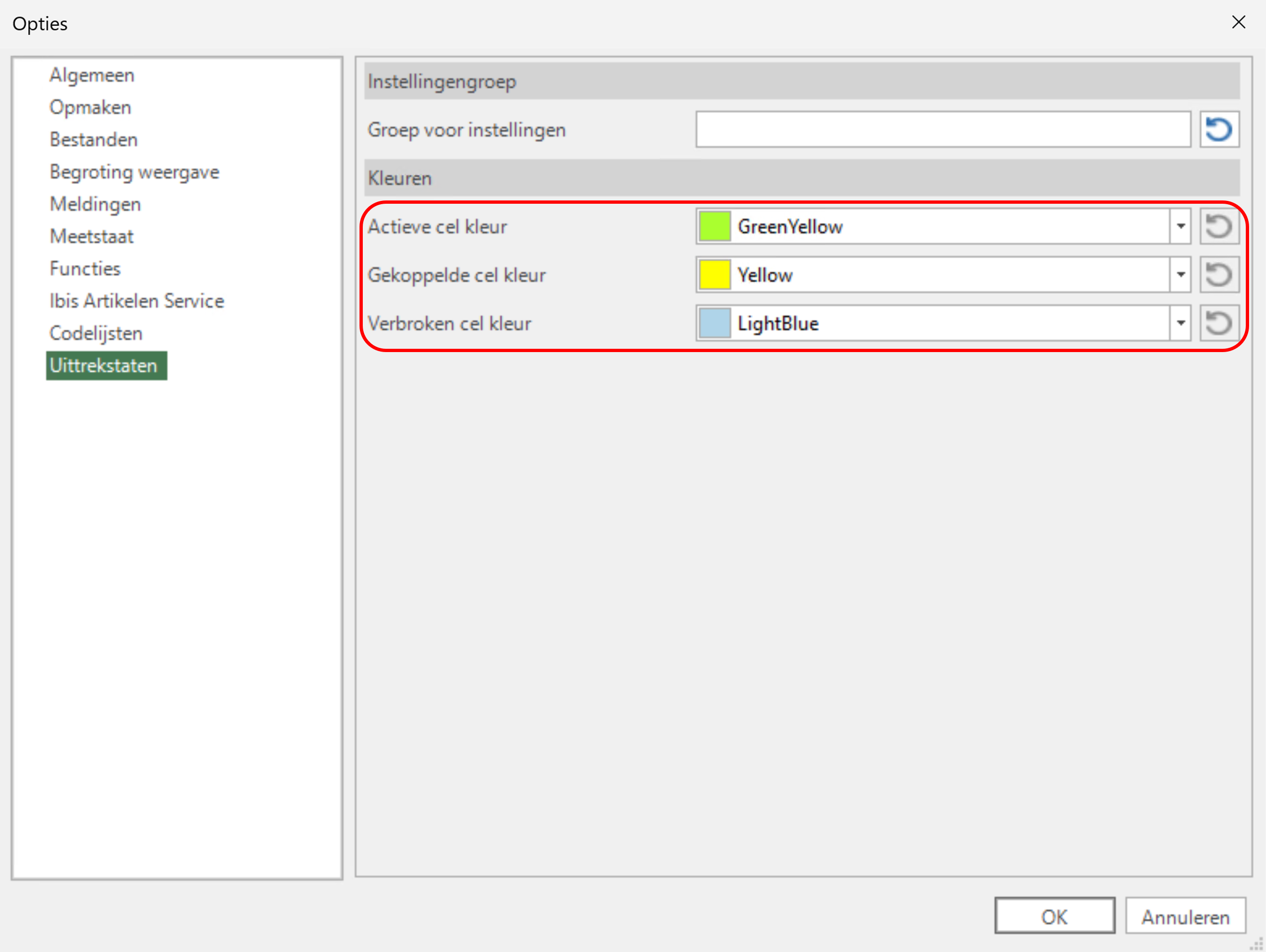 Kleuren voor koppelstatussen