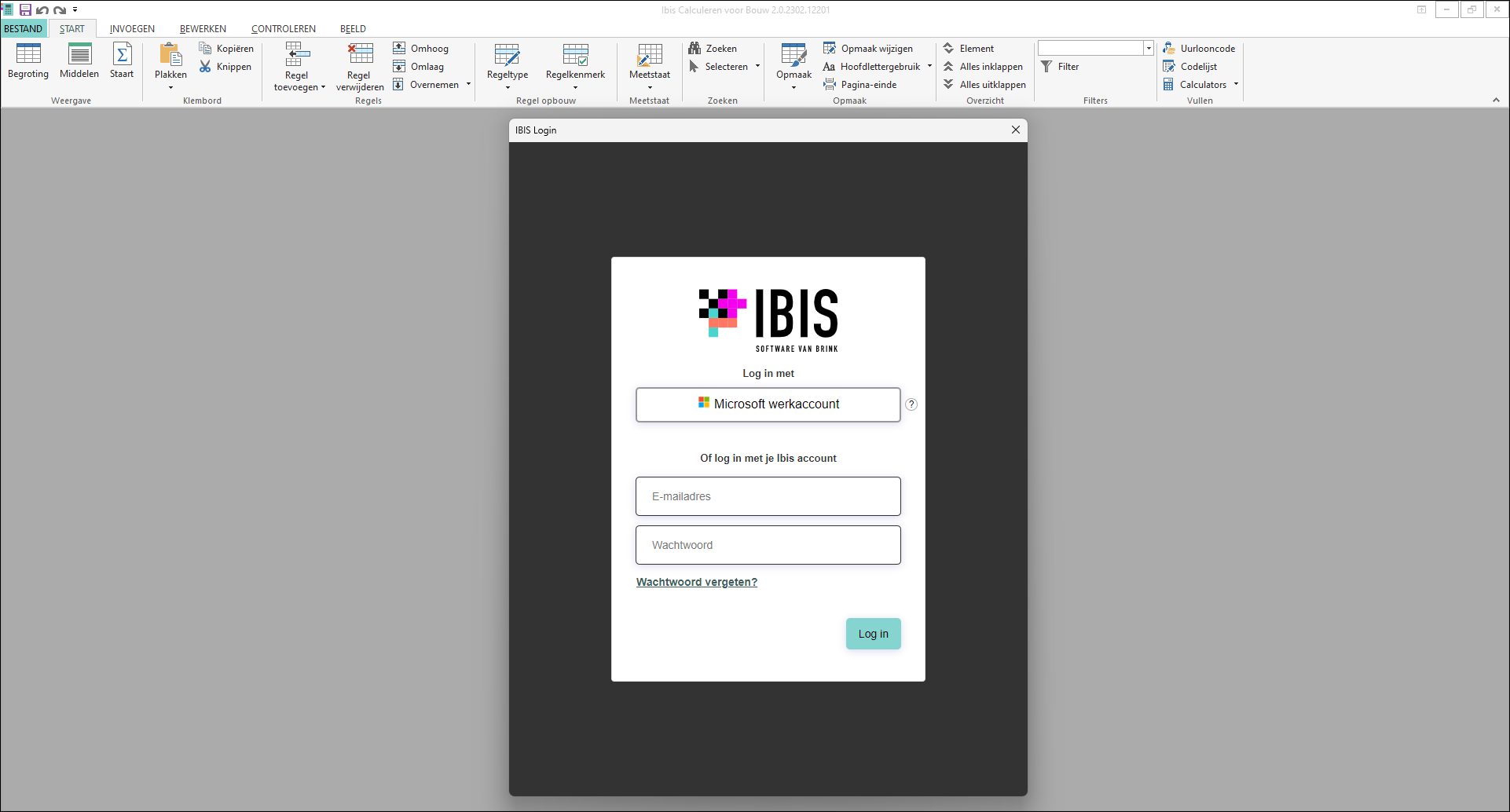 Inloggen op Ibis Calculeren voor Bouw