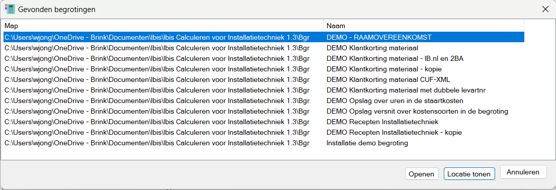 BeherenBegrotingen zoekvenster