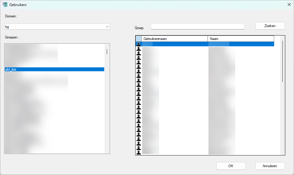 Autorisatie - gebruikers zoeken - groep met gebruikers