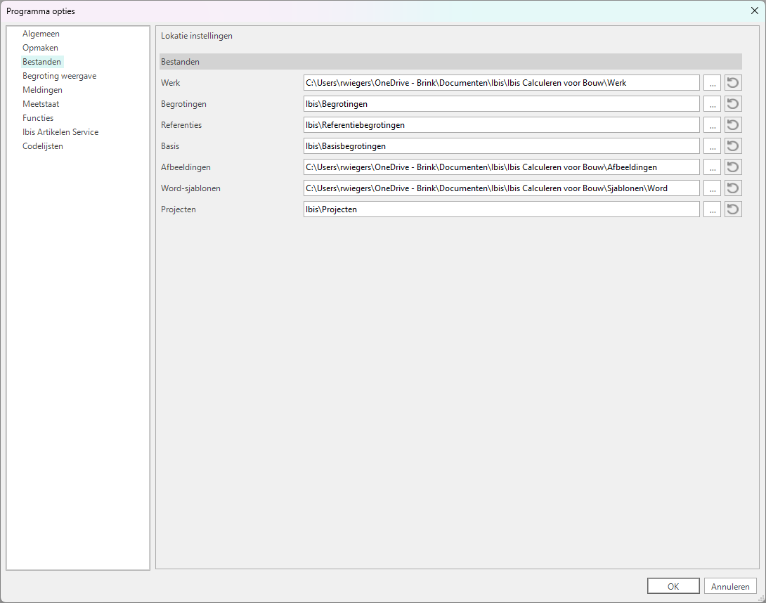 Opties - Bestanden - SQL