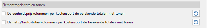 Opties - Begroting weergave - Totalen