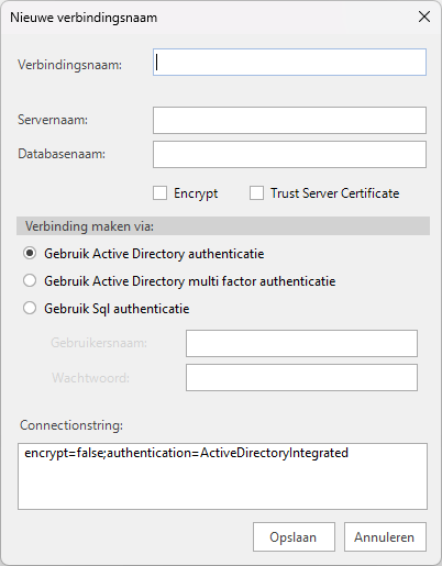 Instellingenbeheer - Algemeen - SQL verbindingsnaam toevoegen