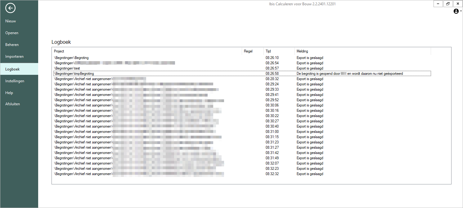 SQL naar XTBF - logboek