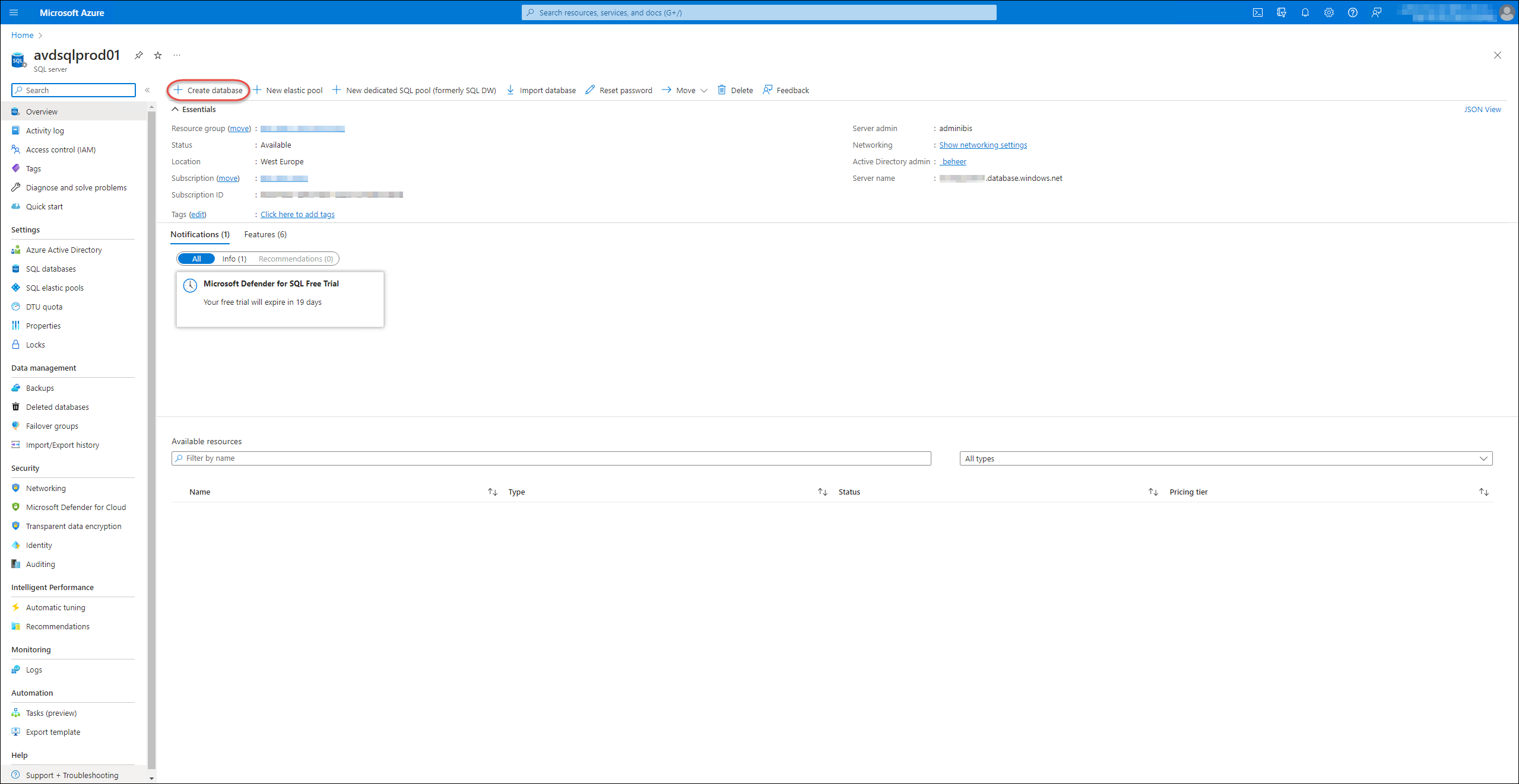 Azure SQL Server 1