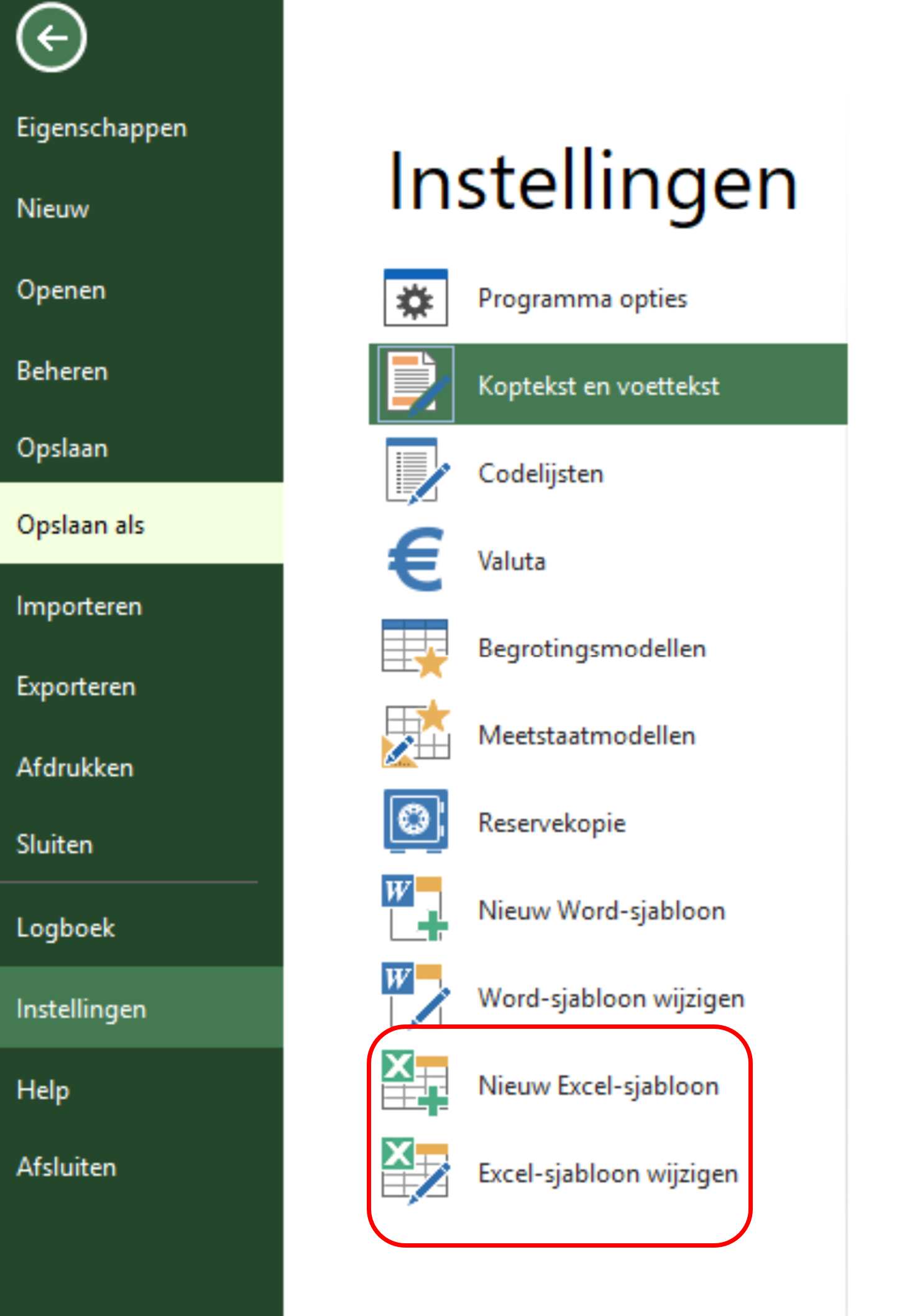 Nieuw excelsjabloon en excelsjabloonwijzigen
