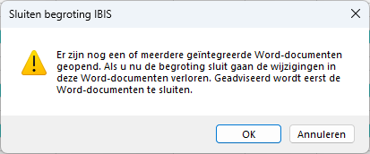 Sluiten niet gewijzigde begroting met geopend Word-document