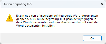 Sluiten begroting met geopend Word-document