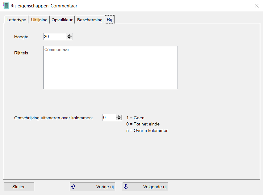 Commentaar rij-instelling