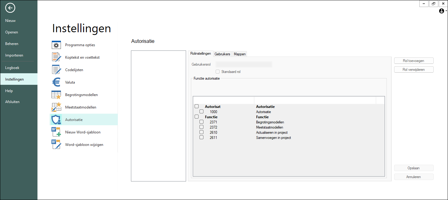 Autorisatie - startscherm