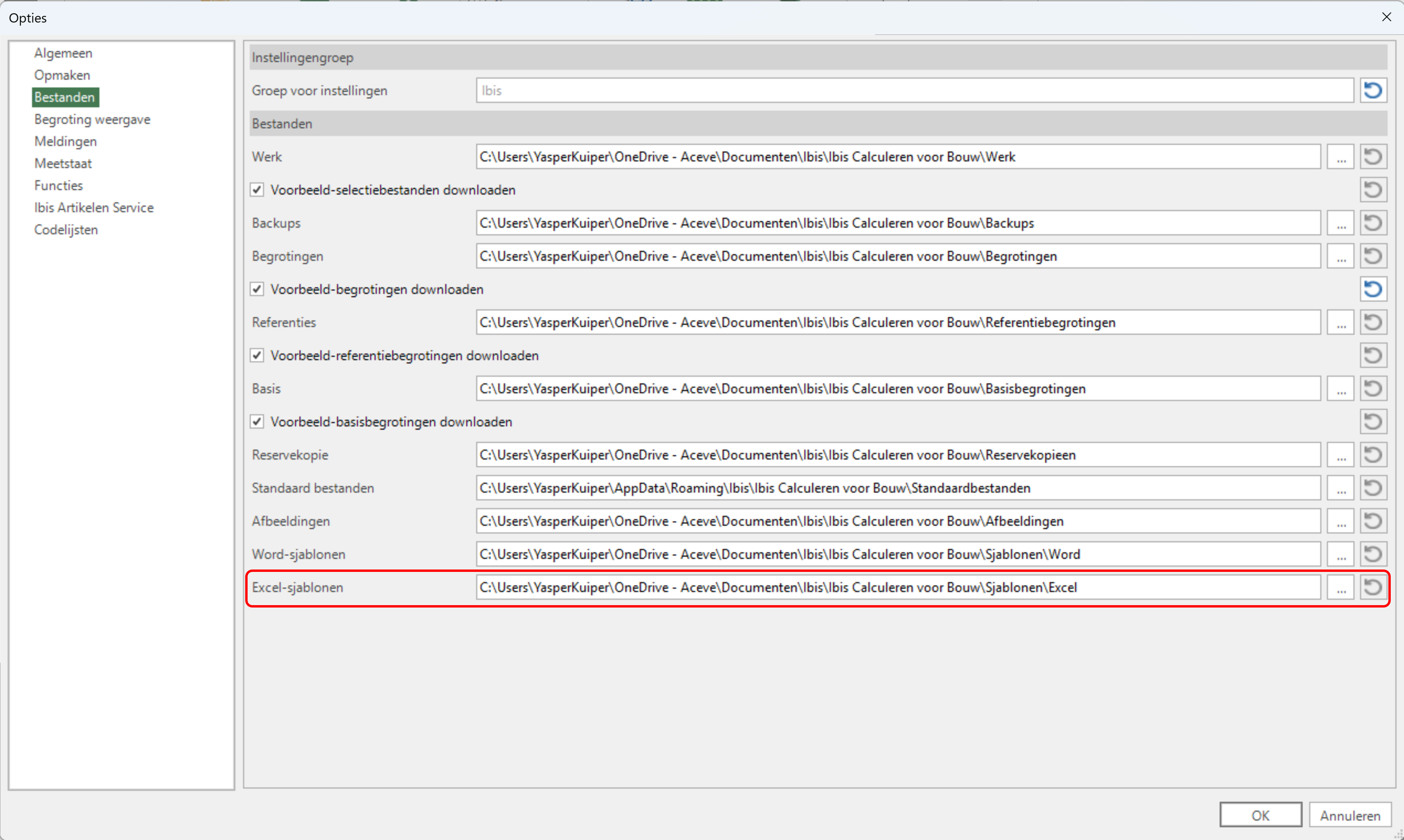Bestanden en Excel sjablonen