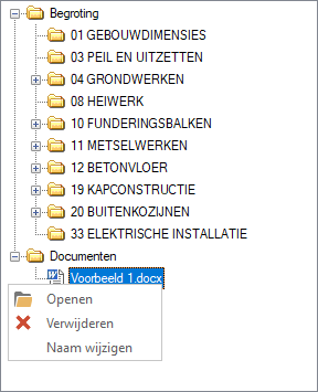 Contextmenu op een document