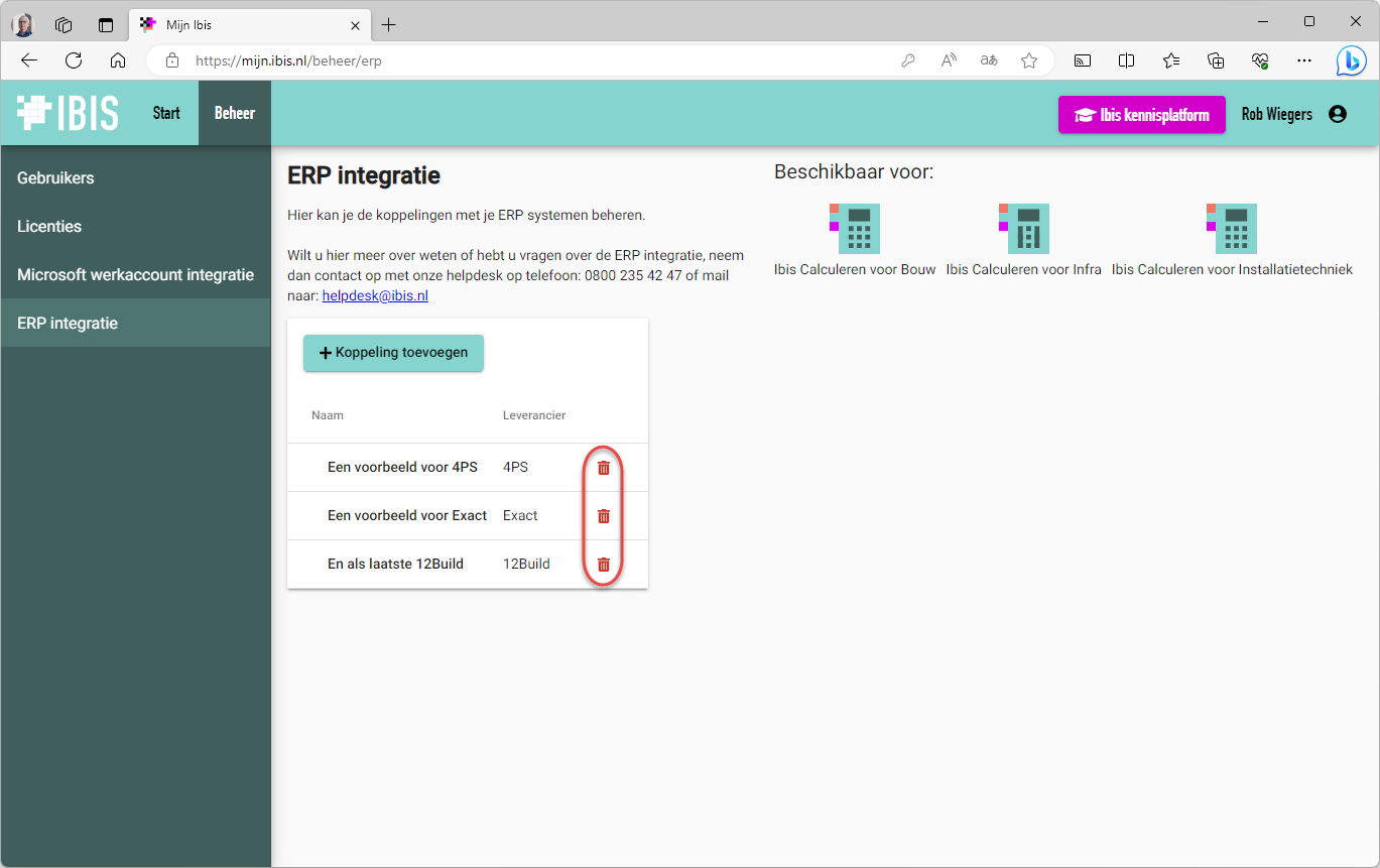 ERP-koppeling verwijderen