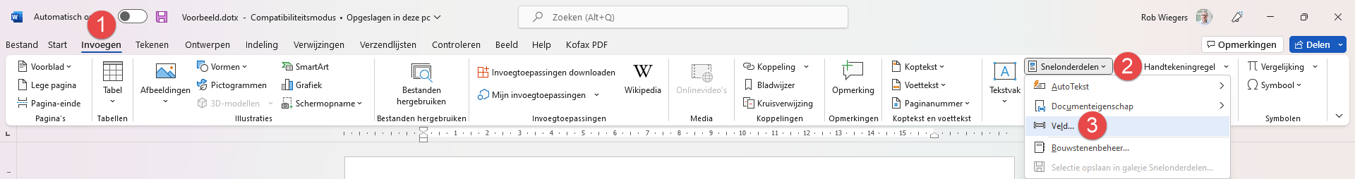 Invoegen Velden in Word-sjabloon