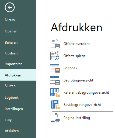 Menu Bestand - Afdrukken - SQL - Project