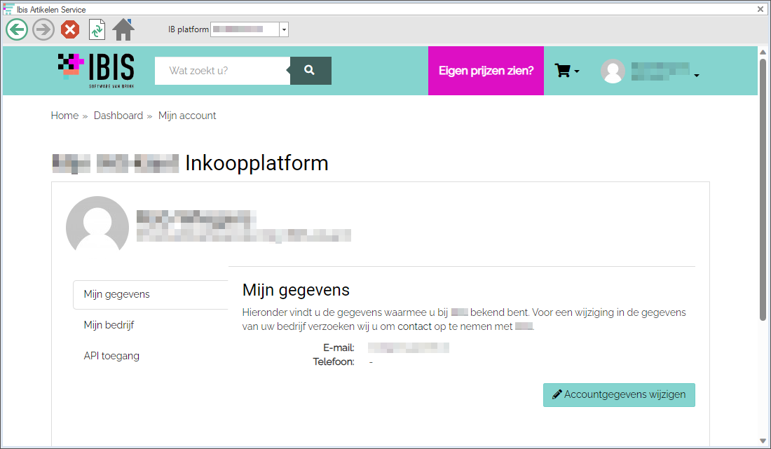 Ibis Artikelen Service - mijn account 2