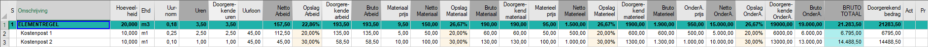 Opties - Begroting weergave - Totalen - voorbeeld