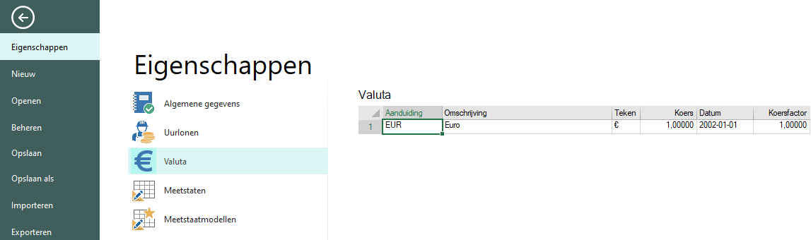 Valutaoverzicht